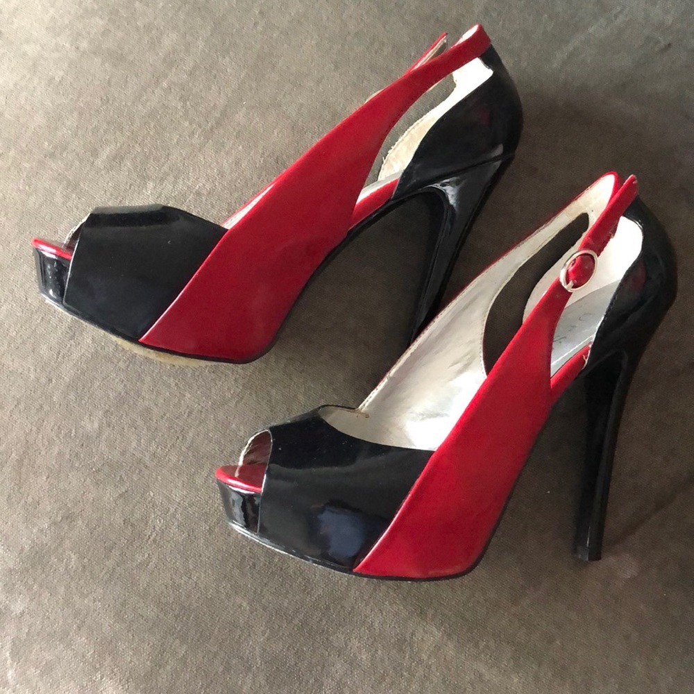 Guess Stiletto Platform Heels Black & Red 5 in S 6